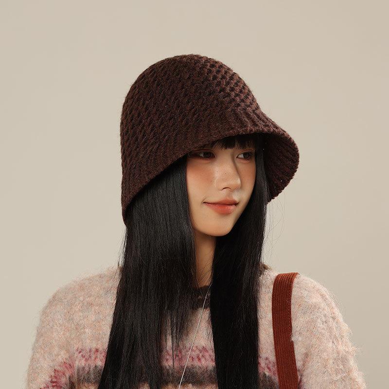 Autumn Winter Fisherman Cap, Korean Style Women'S Knitted Bucket Hat Small Face-Shown Design, Warm Uv Protection Hat Casual