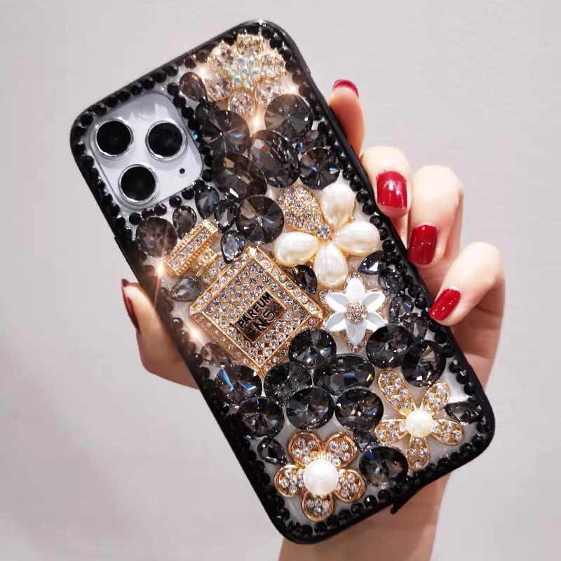 Diamond-Inlaid  for  IPhone 16 Creative IPhone 15 Pro Full Coverage Full Diamond Perfume Bottle Case