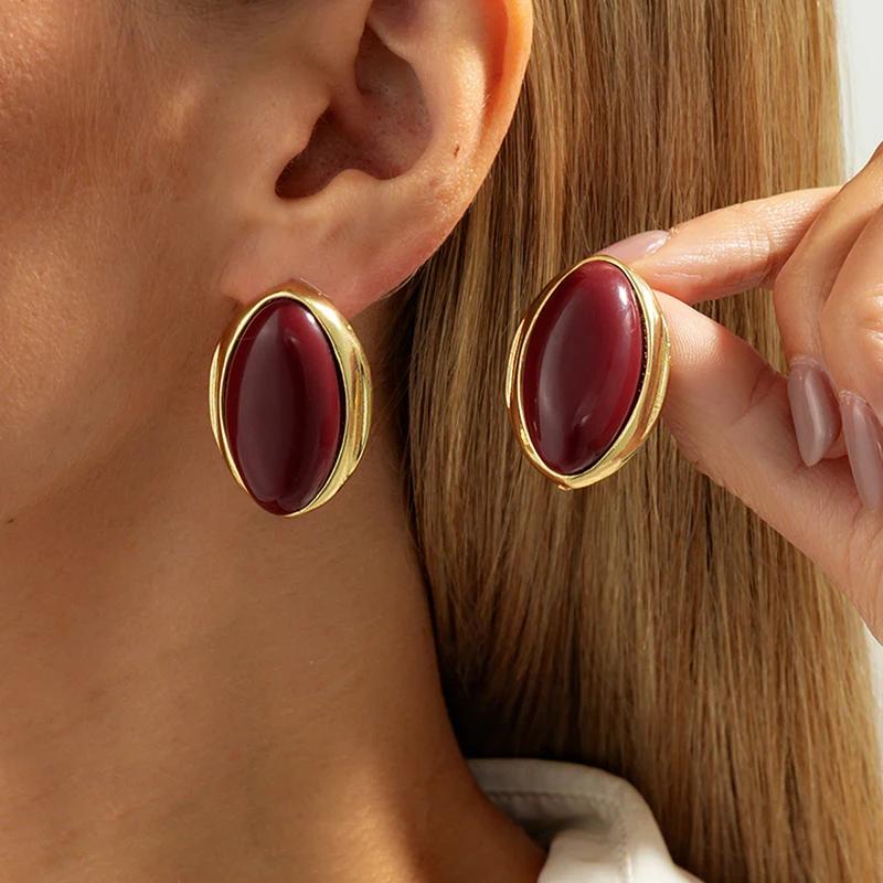 Creative Resin Acrylic Stud Earrings For Women 2026 Oval Earring Trendy Geometric Ring Exaggeration New Year Party Jewelry Gift