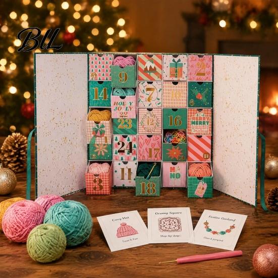 Häkel-Adventskalender 25 Tage 2026, Anfängerfreundliche Weihnachts-Countdown-Box mit Garnen Werkzeugen, DIY Bastelgeschenke für Strickliebhaber, Häkler