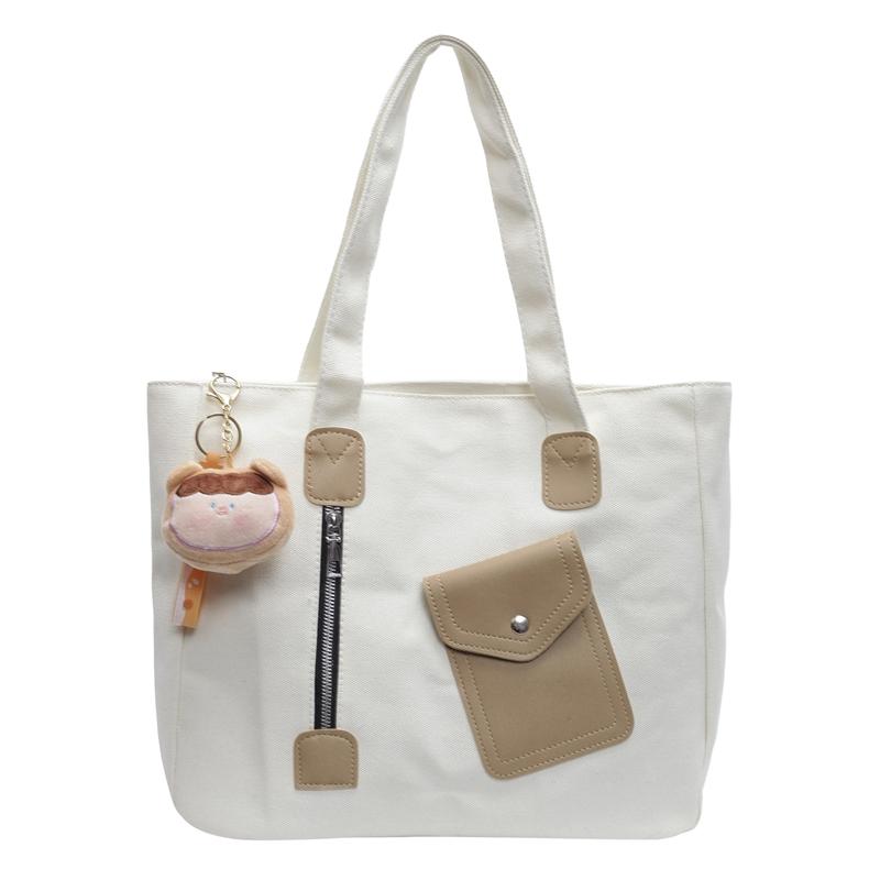 Canvas Tote Bag Student Class Shoulder Bag Large Capacity Commuter Handbag