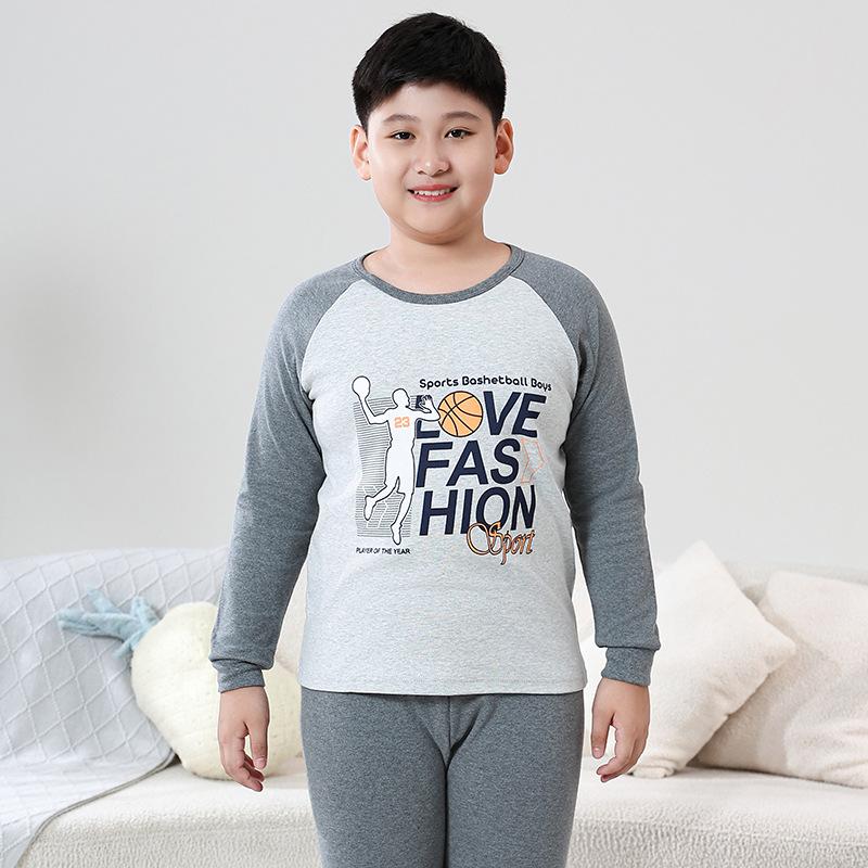Fat Child Pure Cotton Pajama Set: Boys & Girls Warm Underwear, Plus-Size Base Layer, Autumn/Winter Sweater and Pants