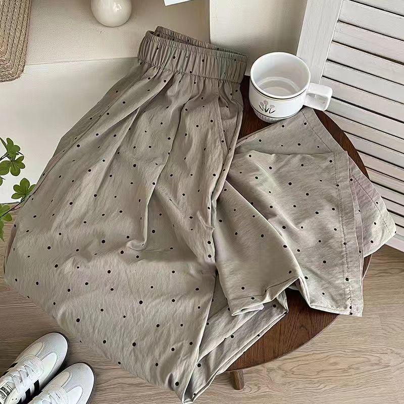 Summer Polka Dot Wide-Leg Yamamoto Pants: Women's Loose, Slimming, Drapey, Floor-Length Casual Pants