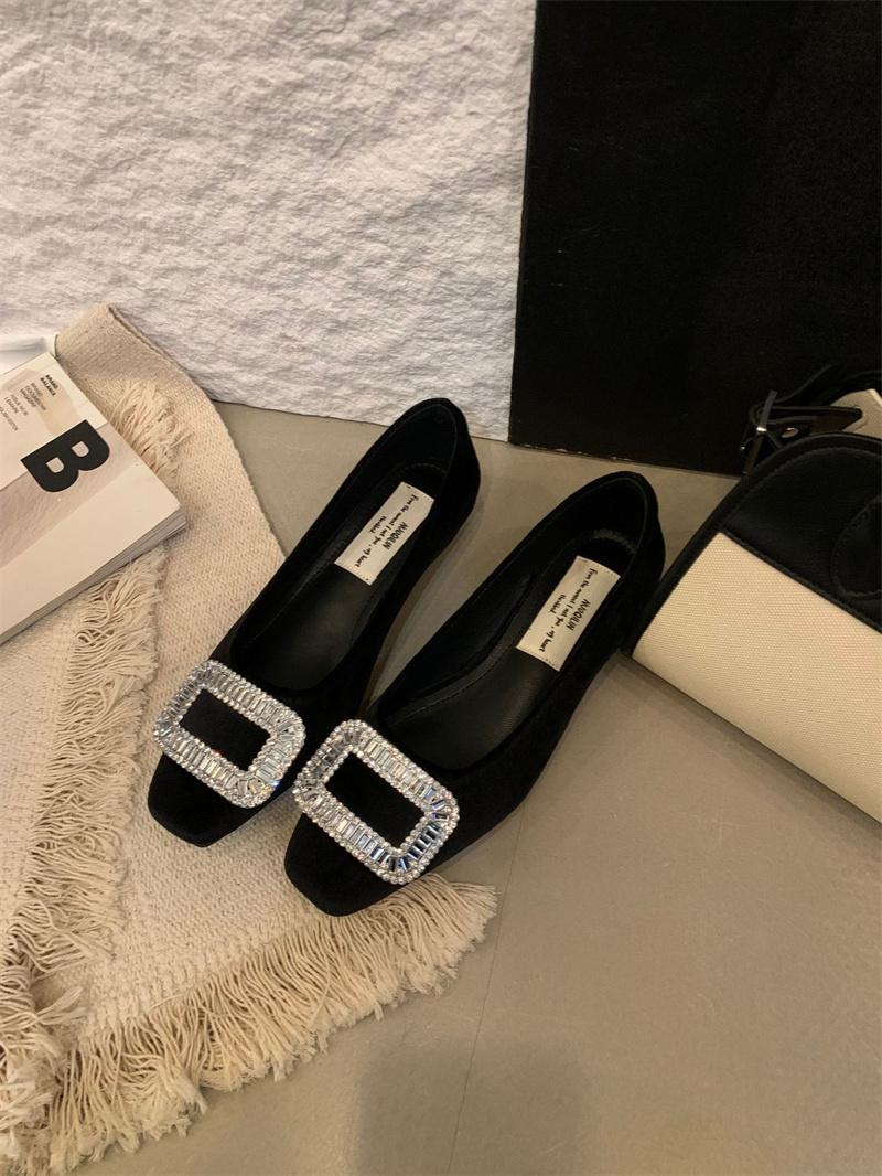 

IPPEUM Ballet Flats Rhinestone Shoes For Women 2025 New Square Toe Red Velvet Ballerina Shoes Women 245 чёрный