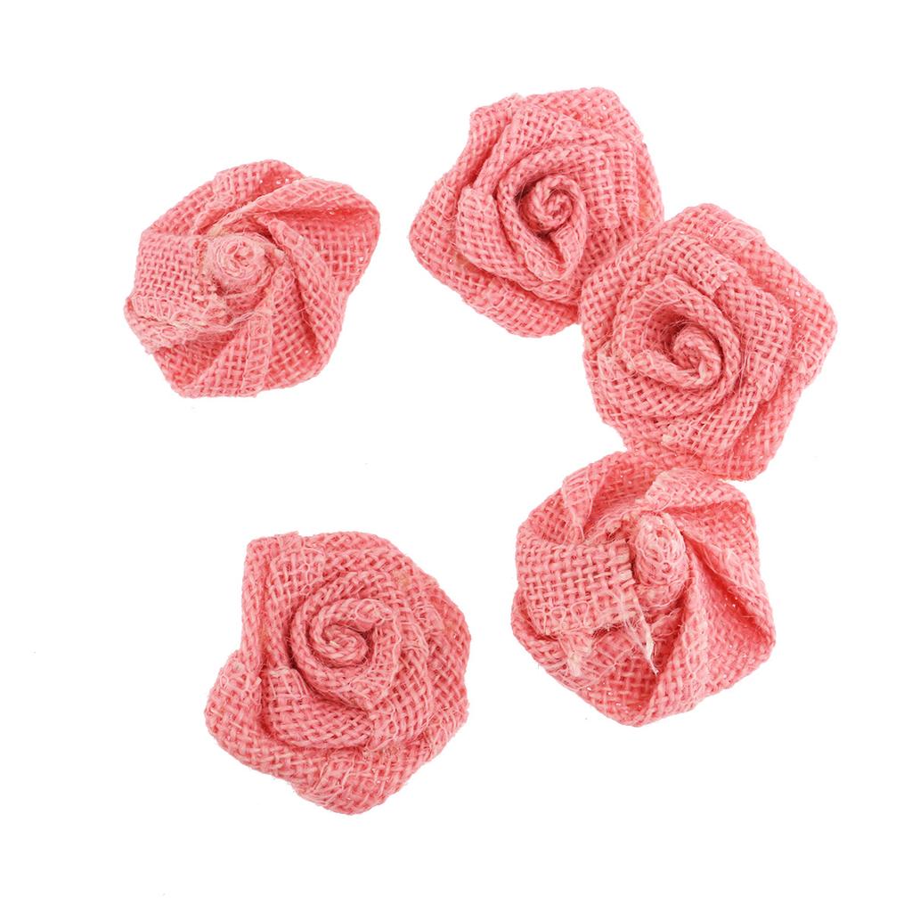 5Pcs Artificial Burlap Rose Flowers Light Brown 6Cm Decorative Roses for Wedding Christmas Party Home Garden Decoration Hessian