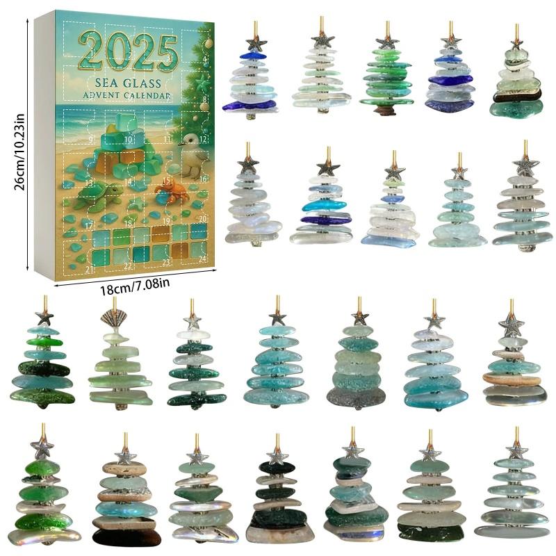 Calendar de Advent din Sticlă de Mare, Calendar de Advent cu Sticlă de Mare Simulat în Formă de Brad, Ornament Calendar pentru Numărătoarea Inversă de Crăciun, Decor Versatil pentru Casă