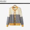ZANZEA Womens Round Neck Long Sleeve Casual Stripe Blouse