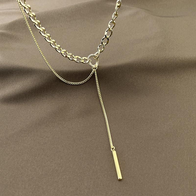 Womens Geometric Elegant Titanium Steel Chain Necklace With Luxe Tassel Features For Versatile Wear