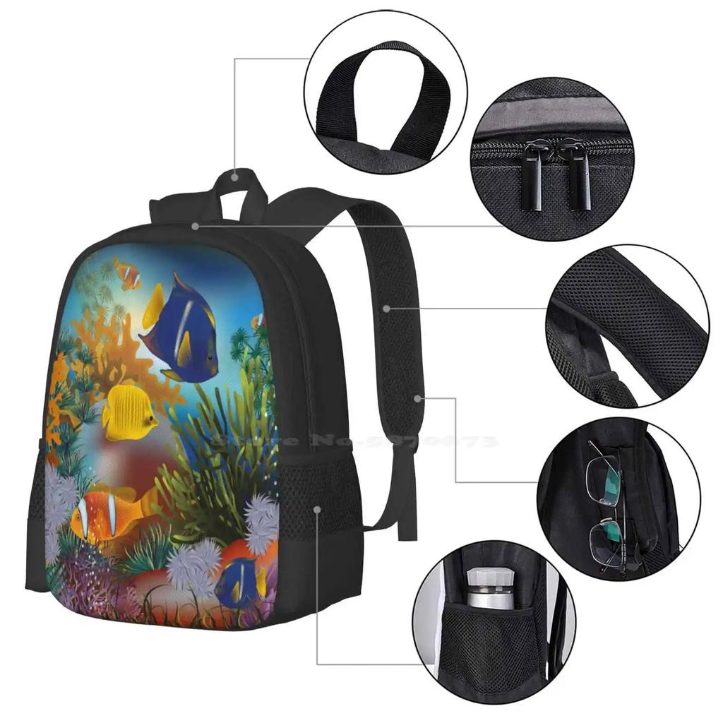 Tropical Marine Life Hot Sale Schoolbag Backpack Fashion Bags Marine Life Fish Sea Ocean Watercolour Watercolor Coral Nature