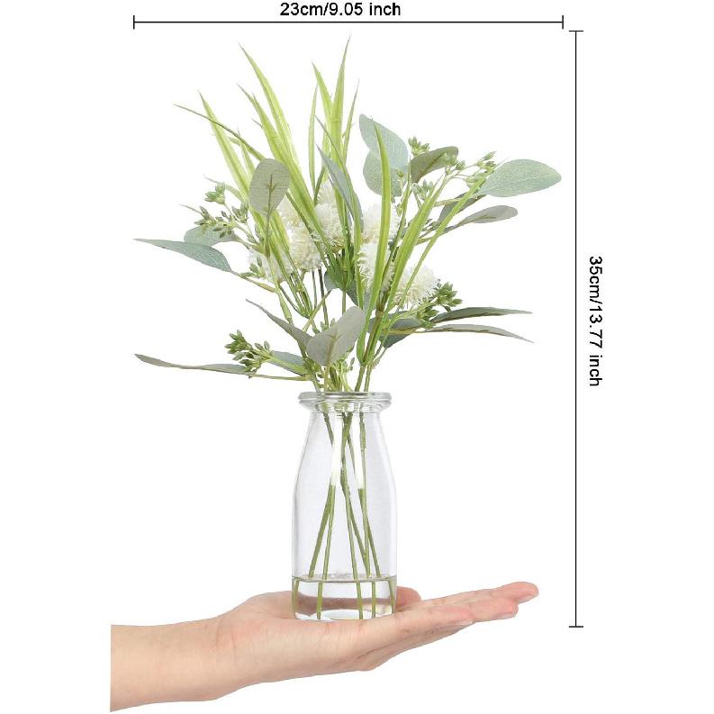 Mingfuxin Artificial Flowers for Decoration, Fake Plants Eucalyptus Leaves Ls Wild Flower with Glass Vase, Floral Arrangements Flower Bouquets Décor