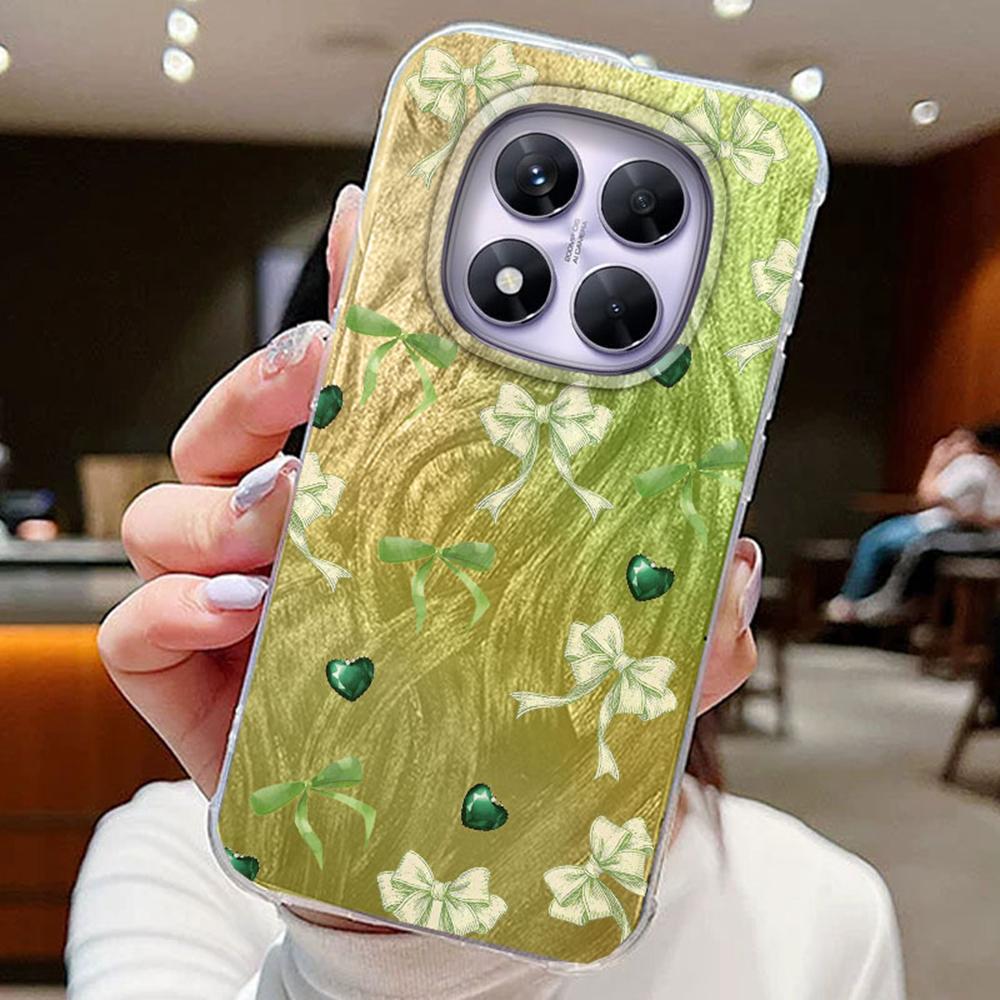 Blue Bow Green Heart Love Phone Cases For Xiaomi Redmi Note 14 13 Pro 14C 13C A5 A4 A3 4G 13T 14T Silicone Couple Fundas Cover