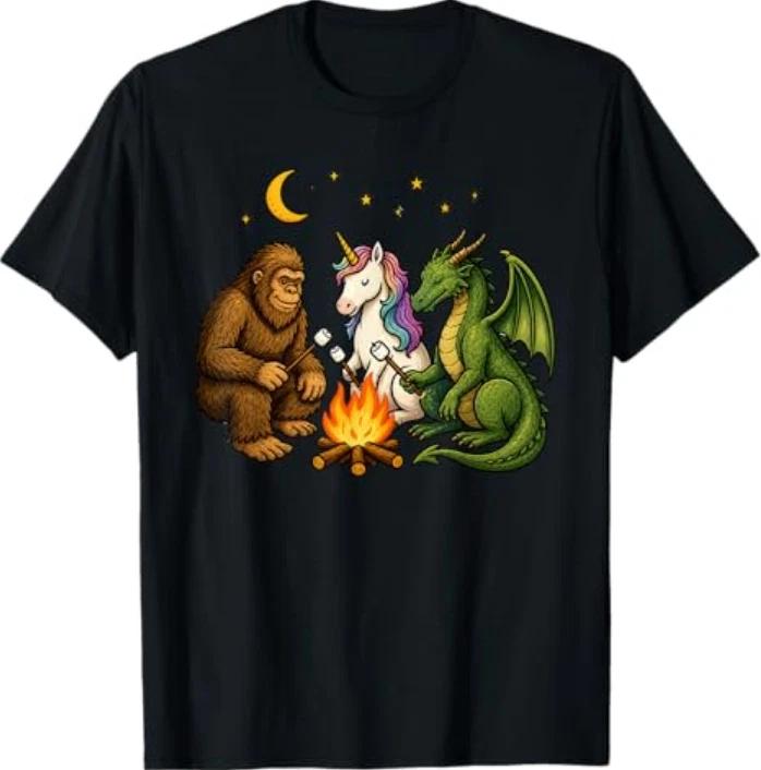 Cute Bigfoot Unicorn Dragon Campfire Camping Tshirt S