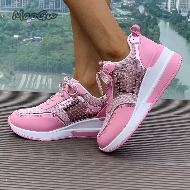 Fashion Thick Bottom Lace-up Round Head Color Matching Sneakers Fashion Non-slip Breathable Sports Casual Shoes Women's Shoes Size 36 43