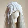 Black and white goth high quality veil lolita headband rose dark veil subculture headdress