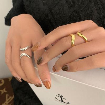 European and American Retro Gold Double Layer Wave Ring for Women - Unique Open Index Finger Jewelry