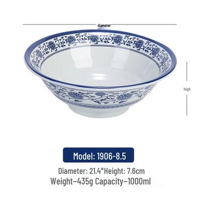 Melamine Blue and White Ramen Noodle Bowl