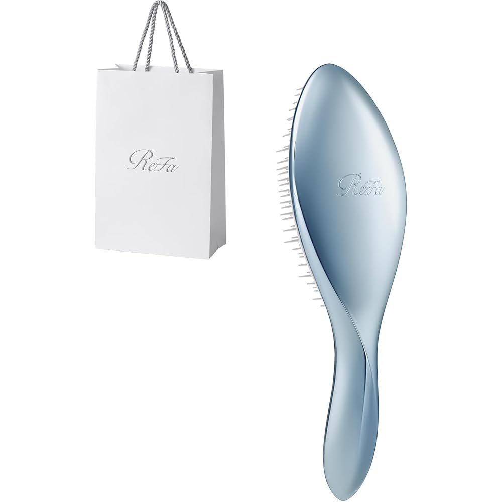 ReFa AILE Brush Silver Sky with Shopper Bag - Hair Styling Tool for Smooth and Shiny Hair