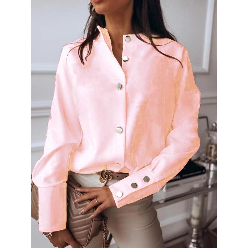 JKASHDK Women's Fashion Casual Spring Autumn Solid Color Print Long Sleeve O-Neck Blouses & Shirts