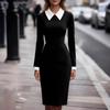 Europäische und amerikanische neue Mode, elegantes Temperament, schlankes und dünnes langärmeliges mittel- und langärmeliges kontrastfarbenes Kleid für Damen
