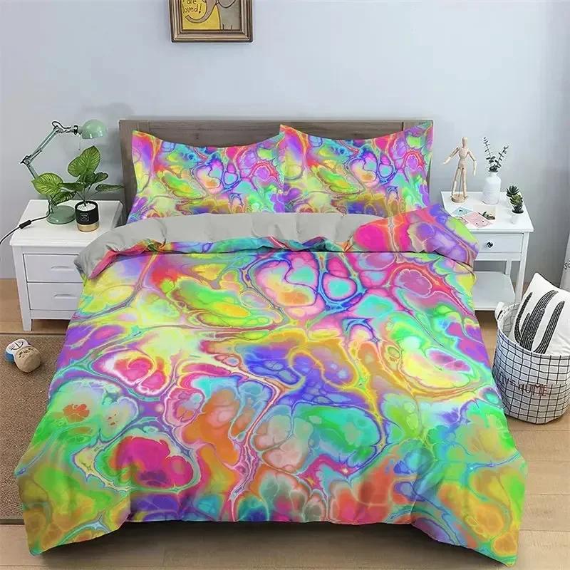 Top Abstract Geometric Duvet Cover Microfiber Queen Bedding Set Boys Kids Room Rainbow Plaid Print Quilt Cover With Pillowcase