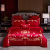 High-End Long-Staple Cotton Wedding 4Pcs Set Chinese Wedding Wedding Kit Big Red Embroidery Pure Cotton Wedding Bedding