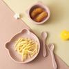 4Pcs Children's Tableware Set Baby Feeding Food Training Silicone Tableware Baby Sucker Dishes Plate Bowl Spoon Baby Stuff