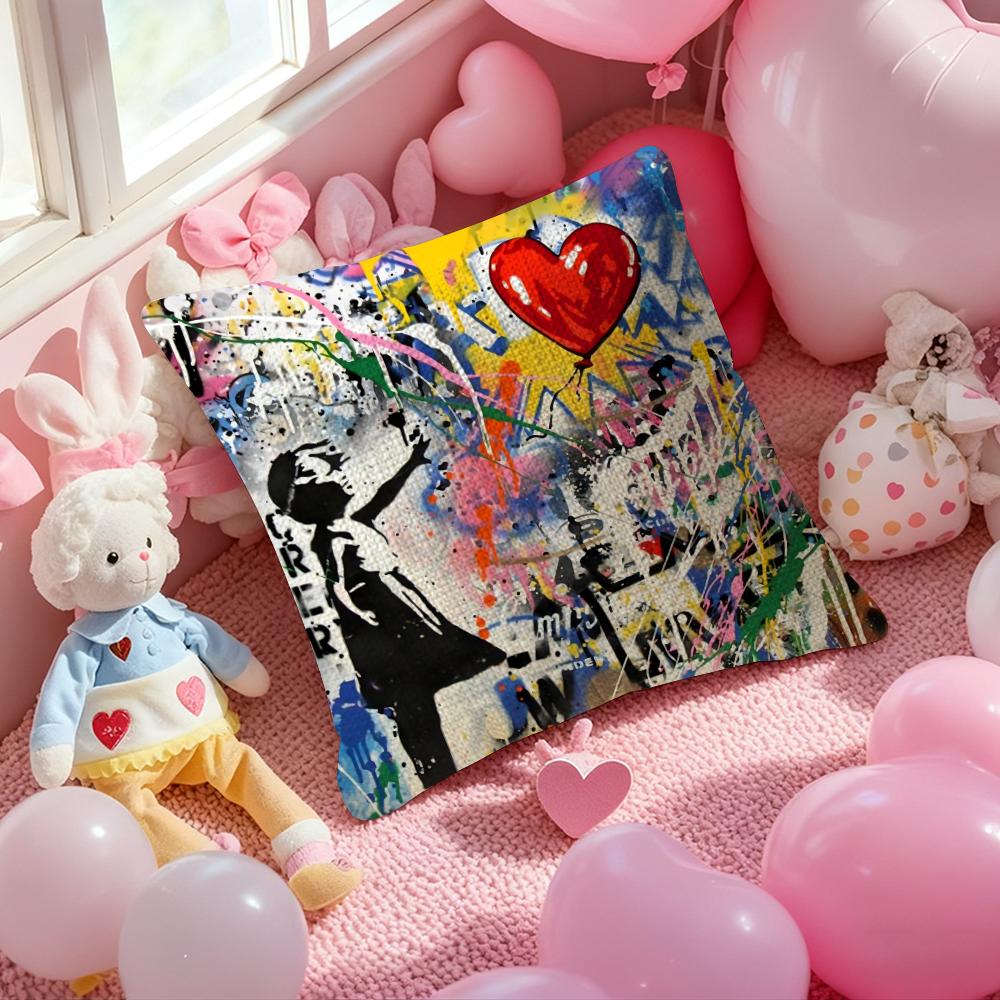B-Banksy Street G-Graffiti Art Pillow Case Anti-Dustmite Pillowcase Invisible Zipper Silky Short Plush Sofa Cushion Cover