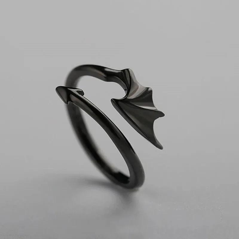 Vintage Evil Wings Punk Rings for Women Men Couple Wedding Ring Opening Angel Wing Version Rings Korean Jewelry
