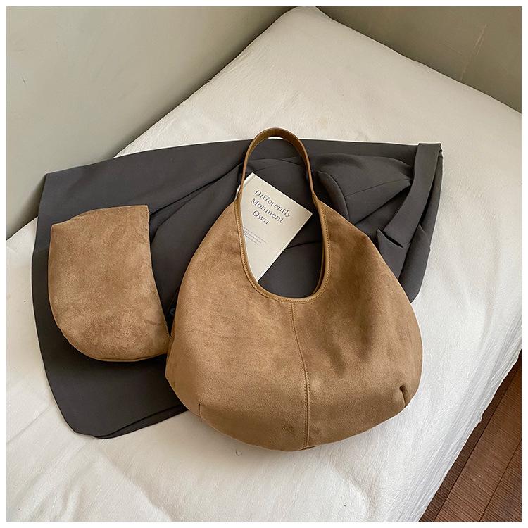 

Повседневная сумка-тоут из замши большой вместимости для поездок на работу, женская, новая коллекция осень-зима 2025, сумка через плечо, сумка-мессенджер, сумка-ведро хаки