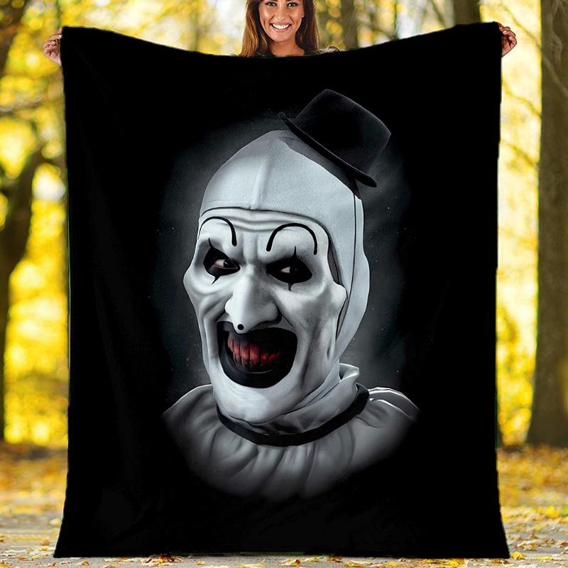 Art the Clown Terrifier printed throw blanket—lightweight,soft,warm;versatile blanket for all seasons—perfect as &air-conditioning throw,nap blanket