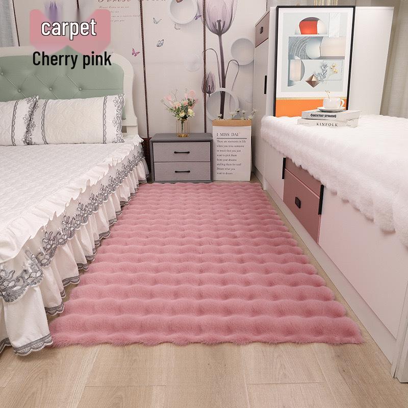 Cream Imitation Rabbit Fur Carpet - Ideal for Bedroom, Cloakroom, Living Room, or Bay Window. Bubble Velvet Plush Mat.