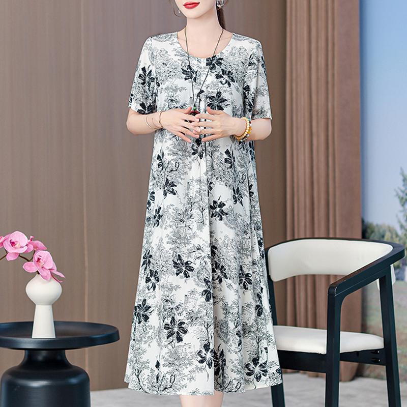 Summer Elegant Long Dresses for Women Plus Size Loose Short Sleeve Vintage Print Women's Dress