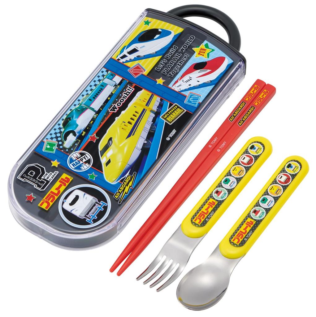 Skater Lunch Box Chopsticks Trio Set for Boys: Chopsticks, Spoon, Fork, 16.5cm, Plarail Design, 26 (TACC2-A)