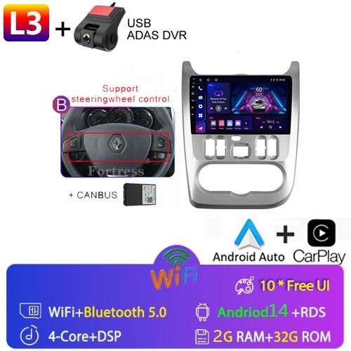 Android 13 2 din Radio Car Multimedia autoradio Pentru Renault Logan 1 Sandero 2009-2015 Dacia Duster Carplay 4G GPS 2din fără DVD