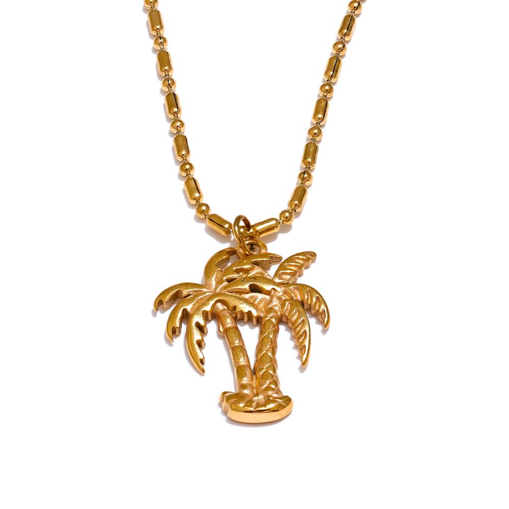 

Yhpup Summer Coconut Tree Necklace Pendant 18K Gold Color PVD Plated Fashion Waterproof Beach Daily Jewelry