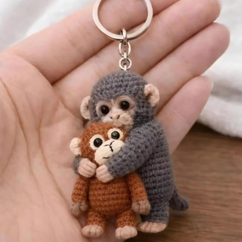 Haak Punch Monkey Zacht Pluche Handgemaakte Dierlijke Tasbedel Schattige Hanger Cadeau voor Vrouwen Portemonnee of Autosleutel Organizer Tasbedel brown