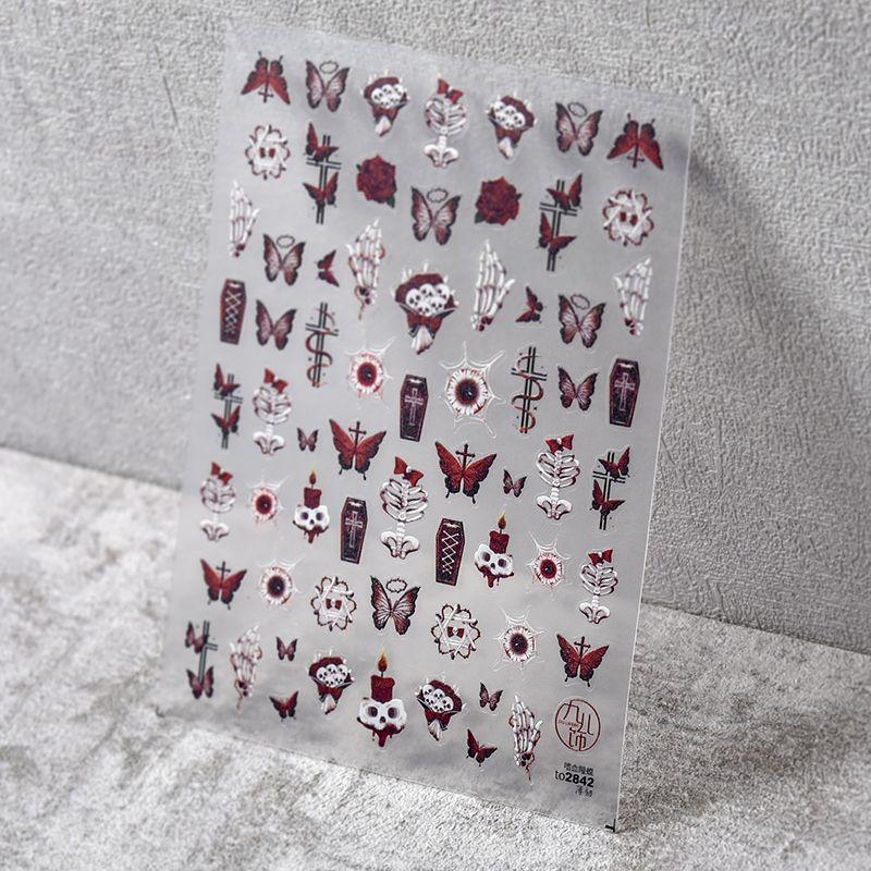 

Dark Bloodthirsty Pupil Butterfly Nail Sticker Tomoni5d Three-Dimensional Adhesive Waterproof Relief Skeleton Horror Nail Sticker Bloodthirsty pupil butterfly 2842