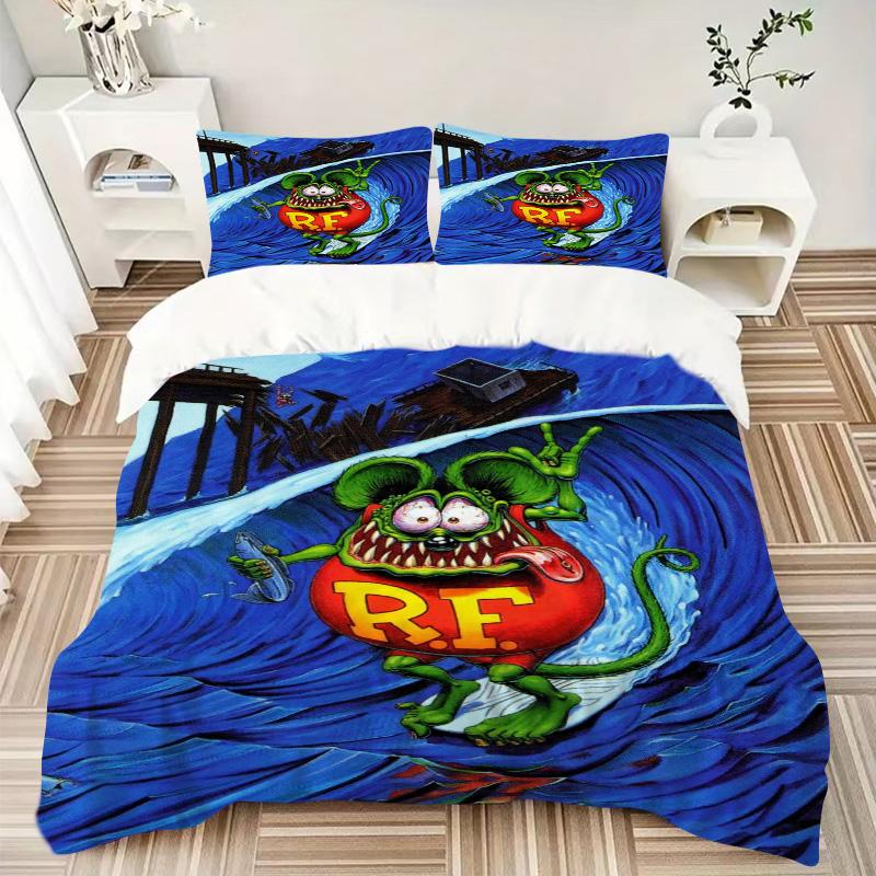Rat Fink Wave Print 3Pcs Bedding Setduvet Cover With 2 Bedropillowcase Home Birthday Gift