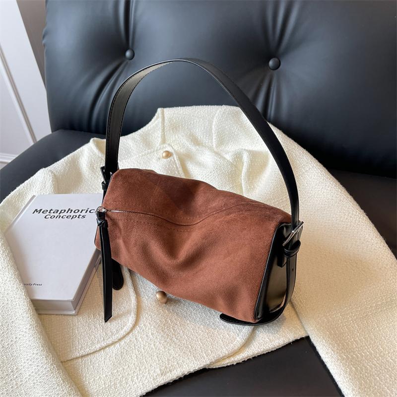 Autumn Winter Vintage Suede Crossbody Bag for Women Luxury Designer Single Shoulder Underarm Bags Versatile Handbags