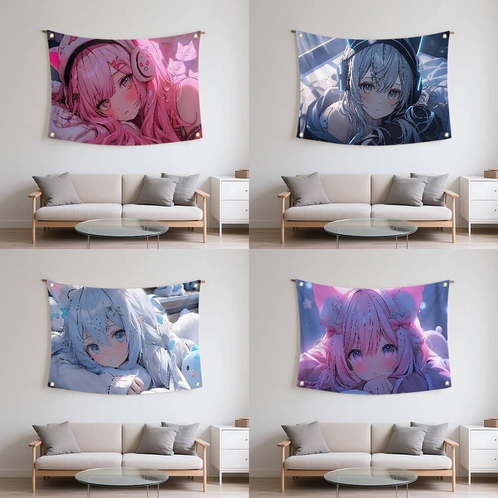 Gaming Anime Girls Flag Banners Garage Car Tapestry Flag Garage Outdoor Decor Bedroom