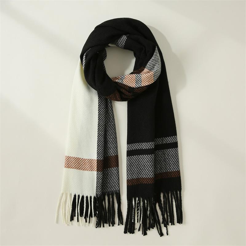 2025 new imitation cashmere scarf women's sweet color matching striped scarf shawl warm scarf