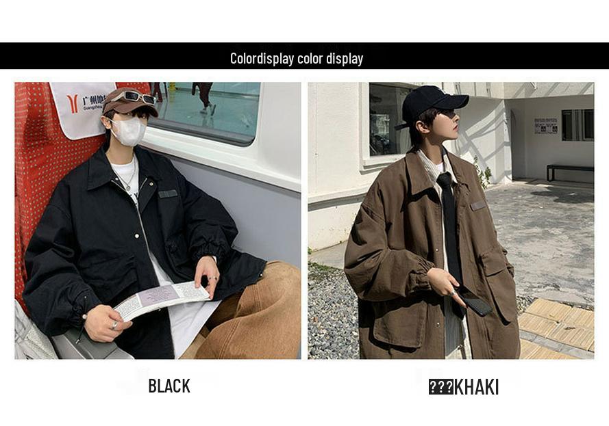 Men's Trendy High Street Loose Lapel Workwear Jacket - Spring/Autumn Hong Kong Style