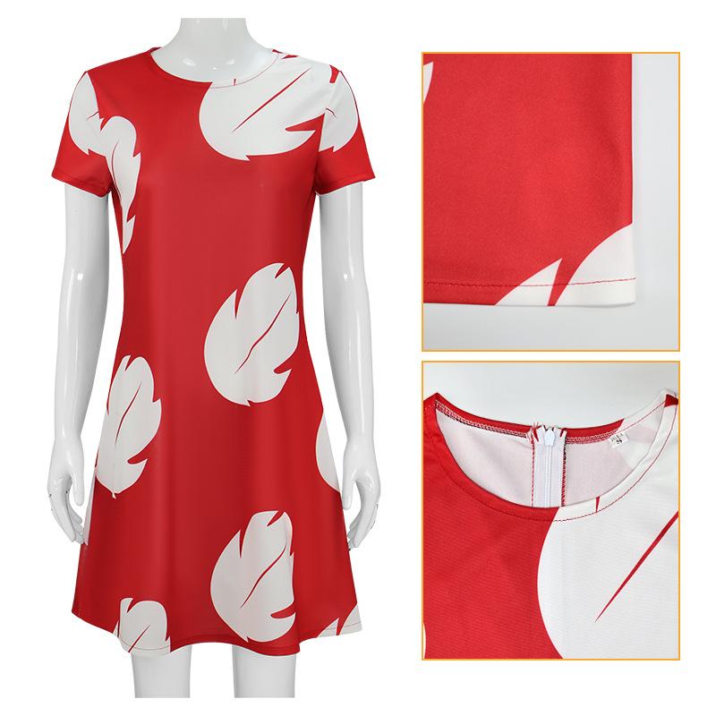 Anime Lilo Cosplay Costume Pelekai Red Dress Brooch Outfits Halloween Carnival Party Role Play Uniform For Women