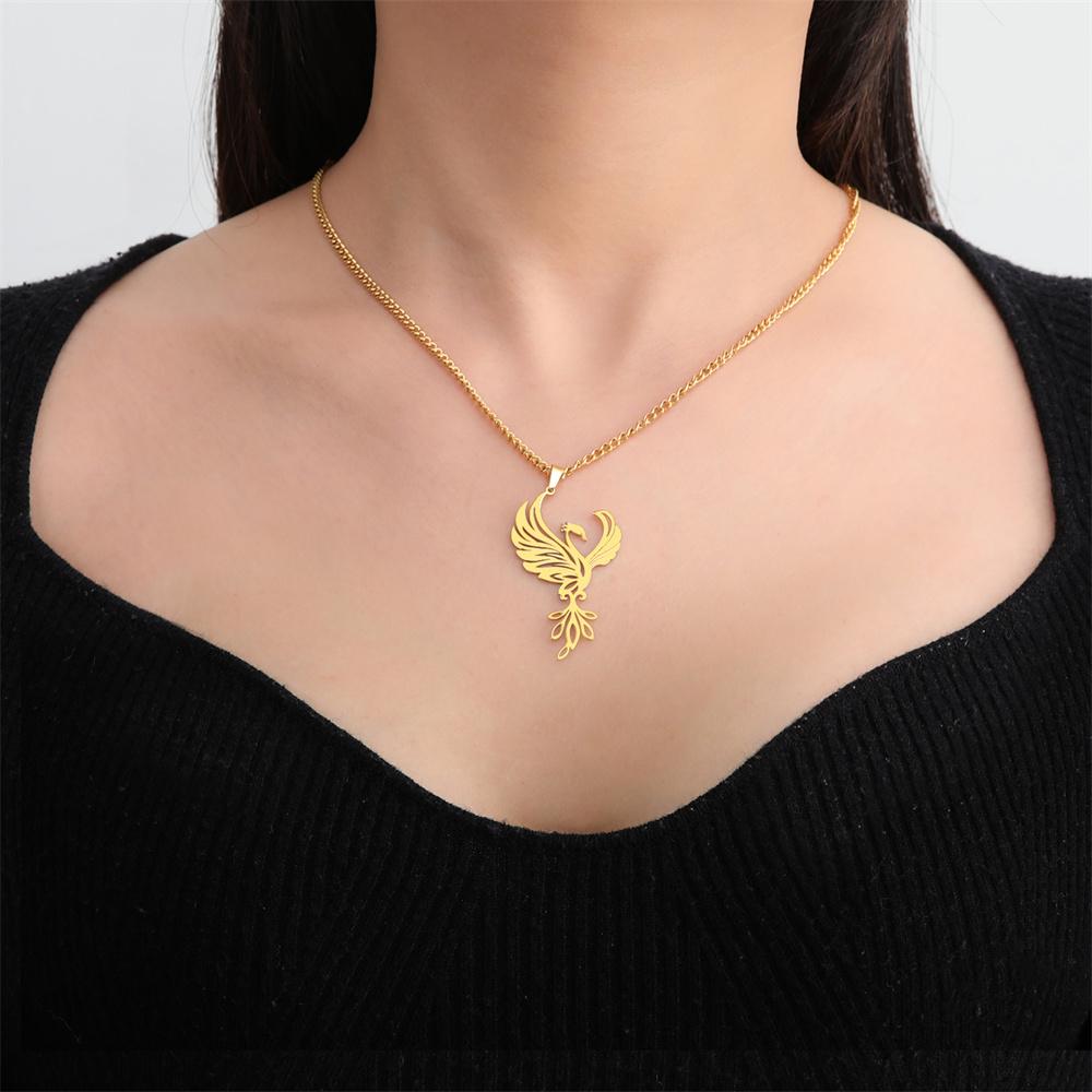 My Shape Phoenix Pendent Necklace for Women Men Stainless Steel Fire Bird Animal Charms Necklaces Choker Chain Jewelry Wholesale
