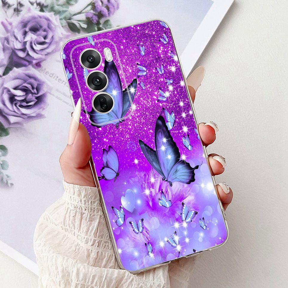 For Cover Oppo Reno12 Pro CPH2629 / Reno 12 5G CPH2625 Phone Case Colorful Flower Butterfly Lxuru Women Fashion Soft Siliocne
