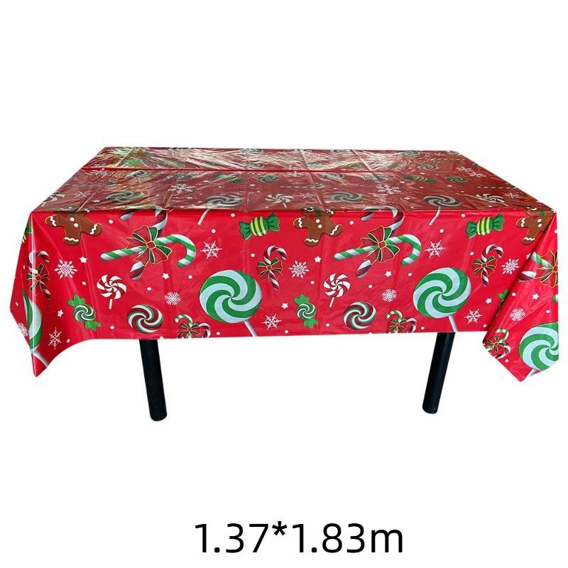 Disposable Christmas Plastic Tablecloth Snowman Tree Print Waterproof Oil Proof for Restaurant Holiday Dinner Decorations