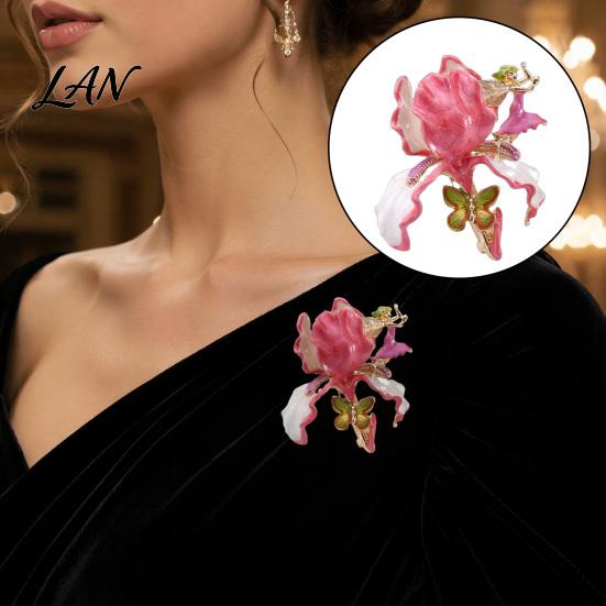 Delicate Luster Pin Iris Butterfly Brooch, Retro Enamel Flower Fairy Lapel Pin, Oxidation Resistant Brooch Vintage Style for Women Coat Dress