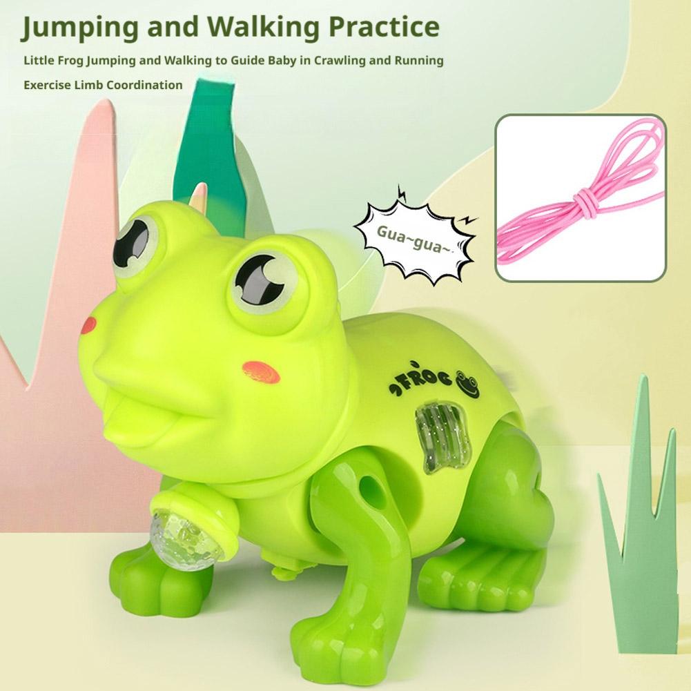 Electric Jumping Frog Toy Pull Along Walking Frog with Light Music Toddler Interactive Educational Toy