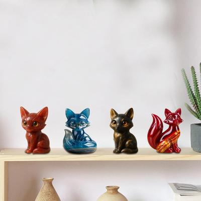Liška Ornament Luxusní socha lišky Elegantní socha lišky pro dekoraci domova a kanceláře Ručně vyráběná figurka štěstí Luxusní stolní dekorace