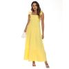Bright Yellow 2025 Summer Women's Evening Beach Dress, Sexy Flying Sleeve, Long, Size 5XL
